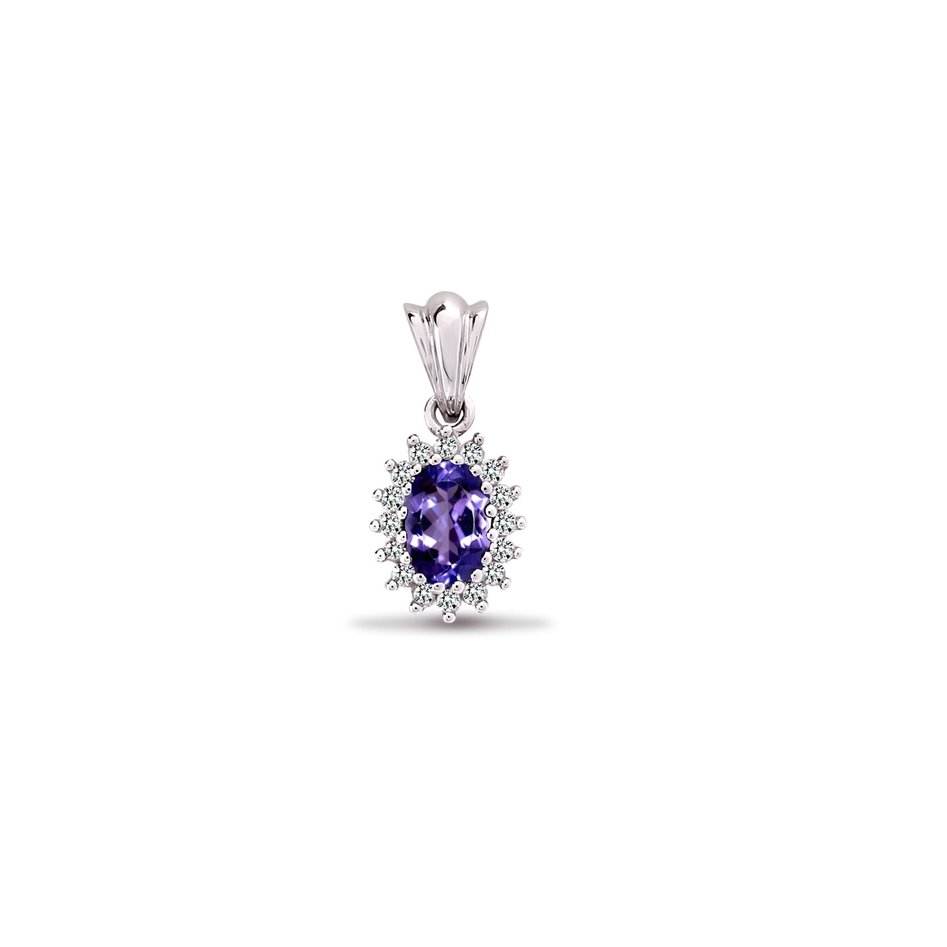 9ct White Gold 12pts Diamond and Tanzanite Pendant