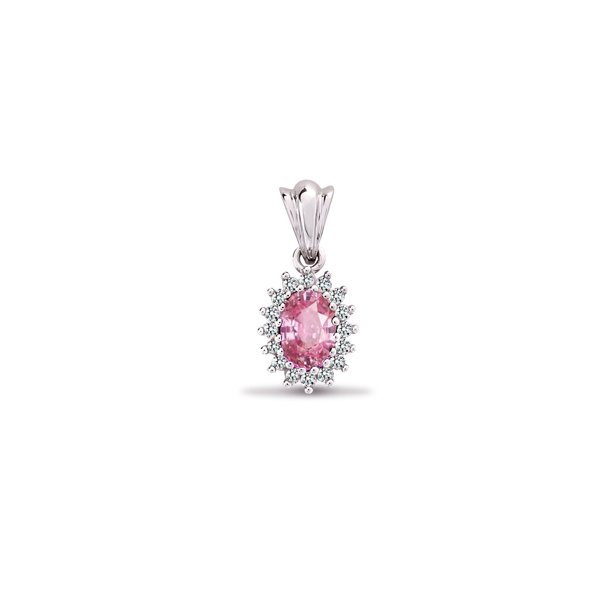 9ct White Gold 12pts Diamond and Pink Saph Pendant