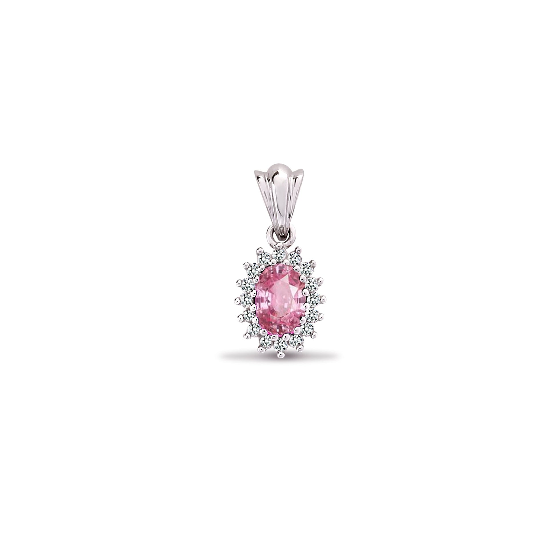 9ct White Gold 12pts Diamond and Pink Saph Pendant