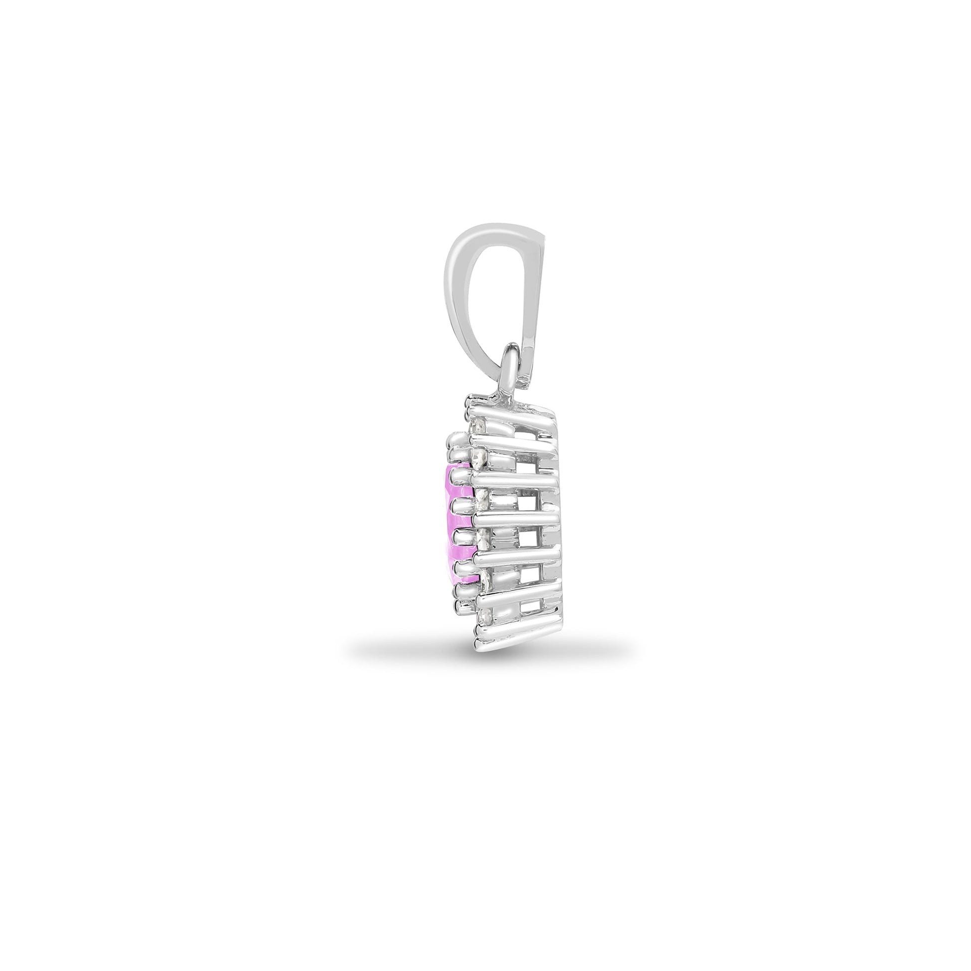 9ct White Gold 12pts Diamond and Pink Saph Pendant