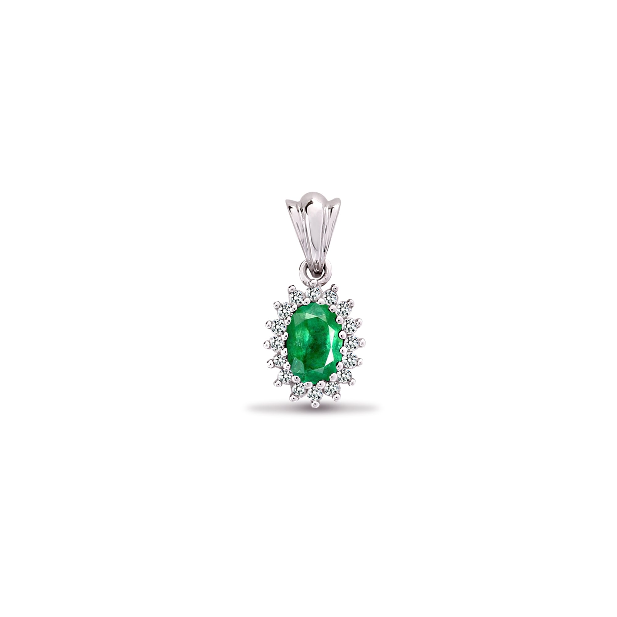 9ct White Gold 12pts Diamond and Emerald Pendant