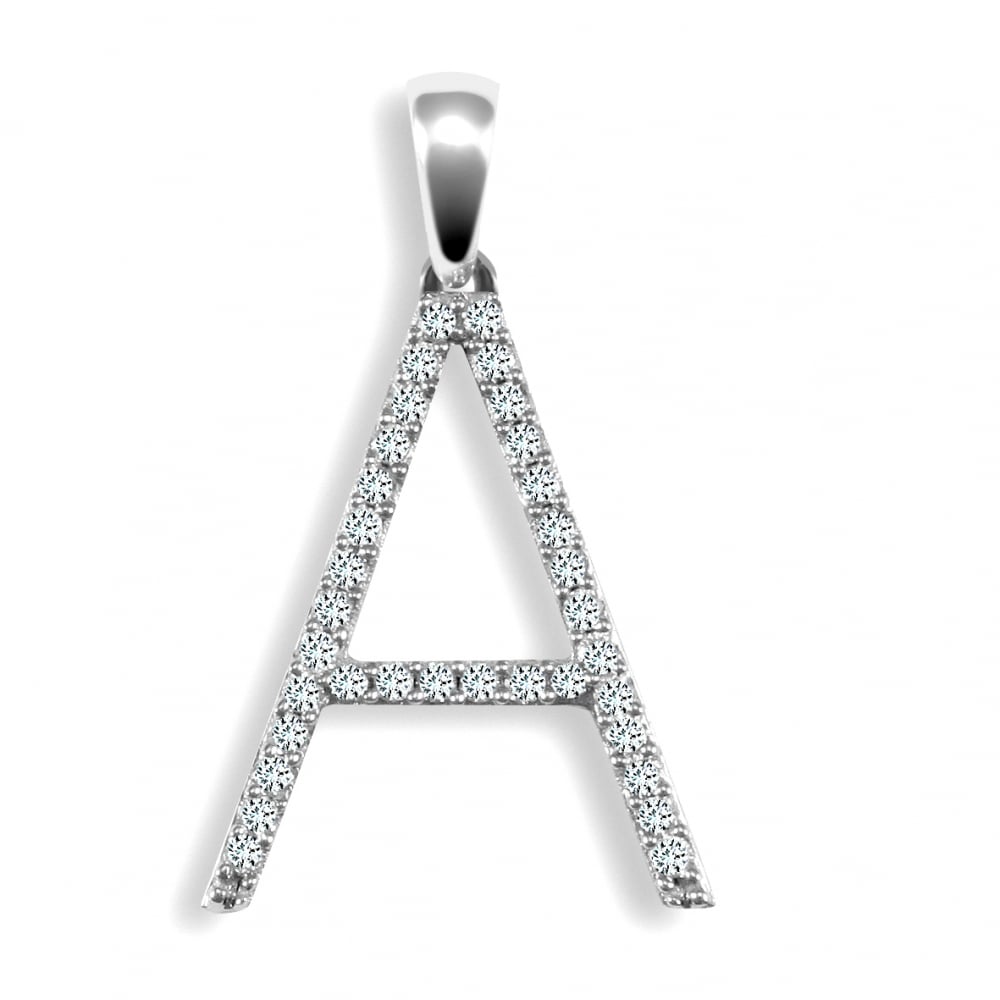 9ct White 0.17ct Diamond initial 'A' pendant