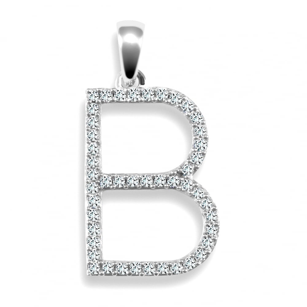 9ct White 0.23ct Diamond initial 'B' pendant