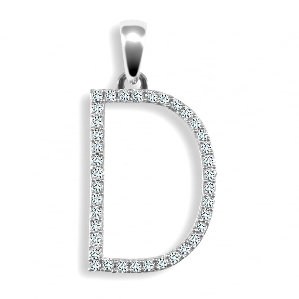 9ct White 0.19ct Diamond initial 'D' pendant