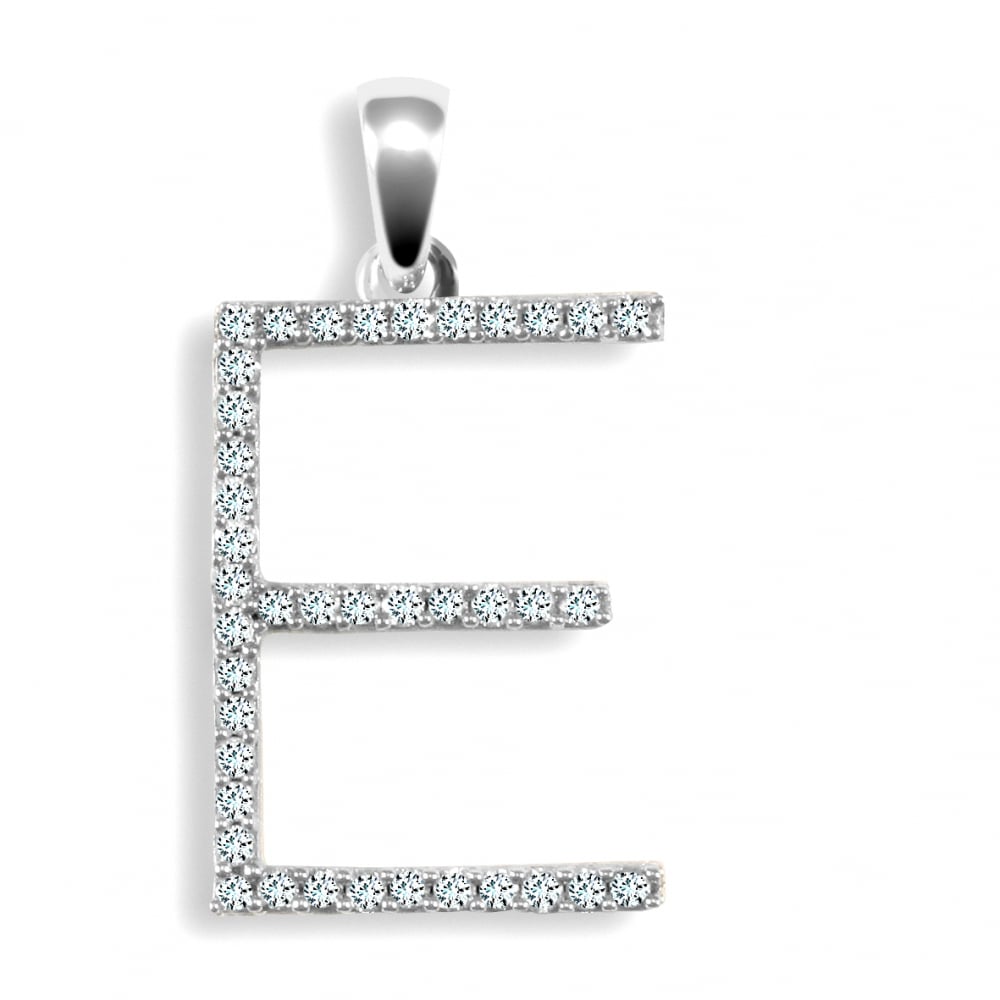 9ct White 0.20ct Diamond initial 'E' pendant
