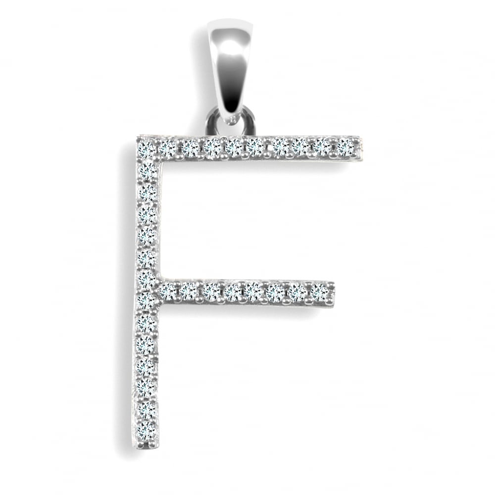 9ct White 0.16ct Diamond initial 'F' pendant