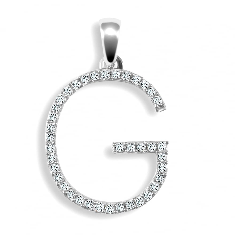 9ct White 0.20ct Diamond initial 'G' pendant
