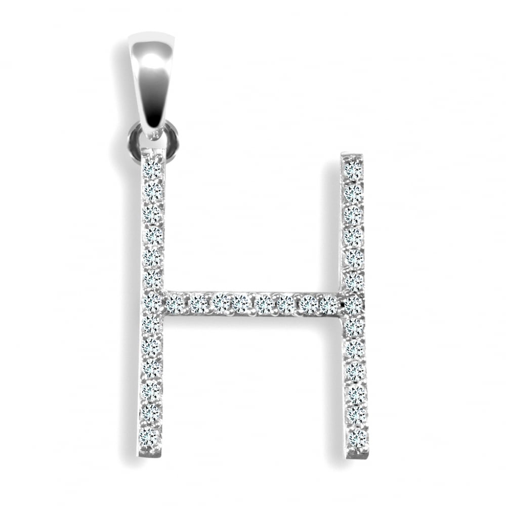 9ct White 0.17ct Diamond initial 'H' pendant