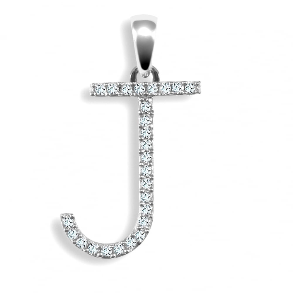 9ct White 0.10ct Diamond initial 'J' pendant