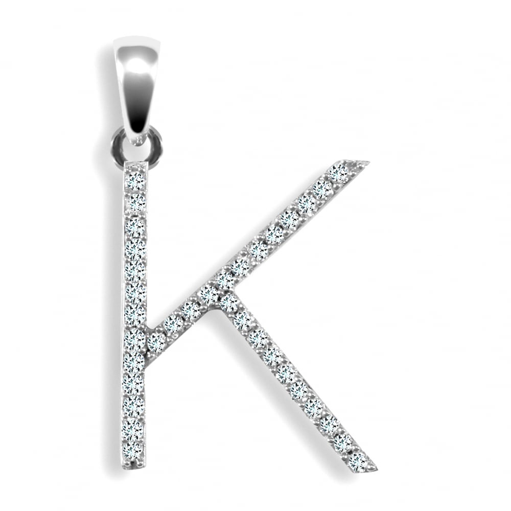 9ct White 0.18ct Diamond initial 'K' pendant