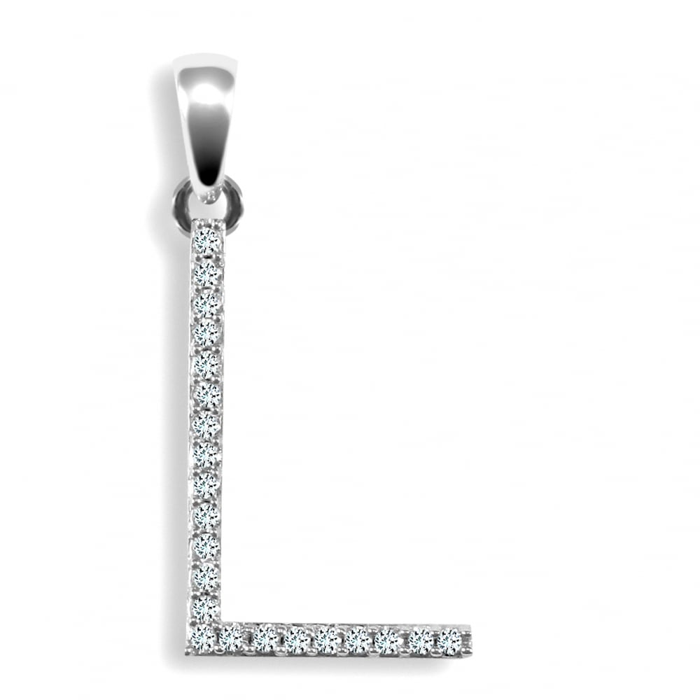 9ct White 0.11ct Diamond initial 'L' pendant