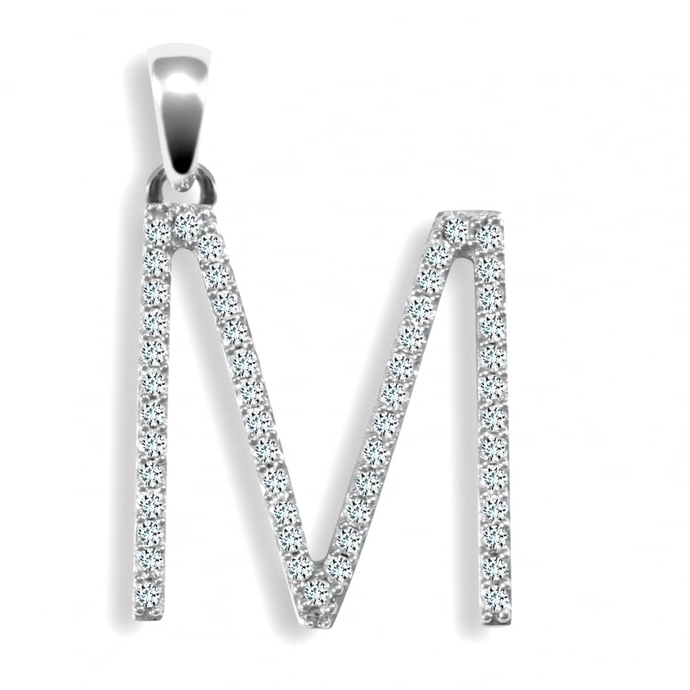 9ct White 0.27ct Diamond initial 'M' pendant