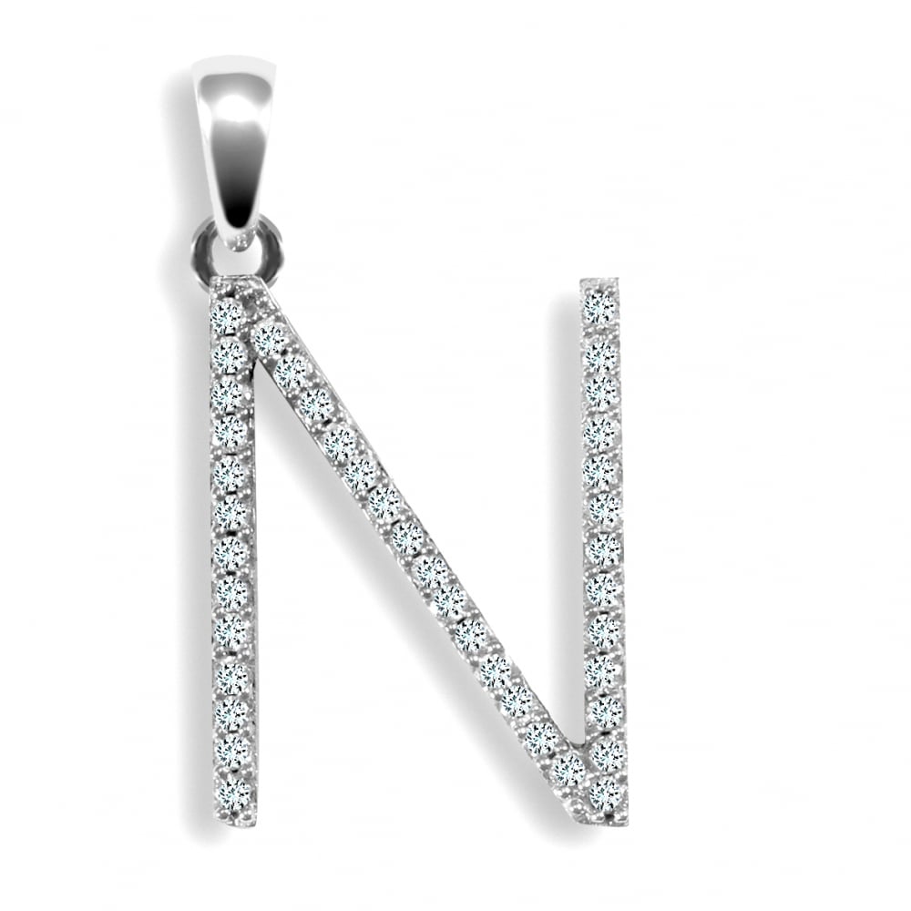 9ct White 0.20ct Diamond initial 'N' pendant