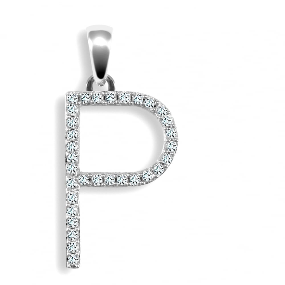 9ct White 0.16ct Diamond initial 'P' pendant
