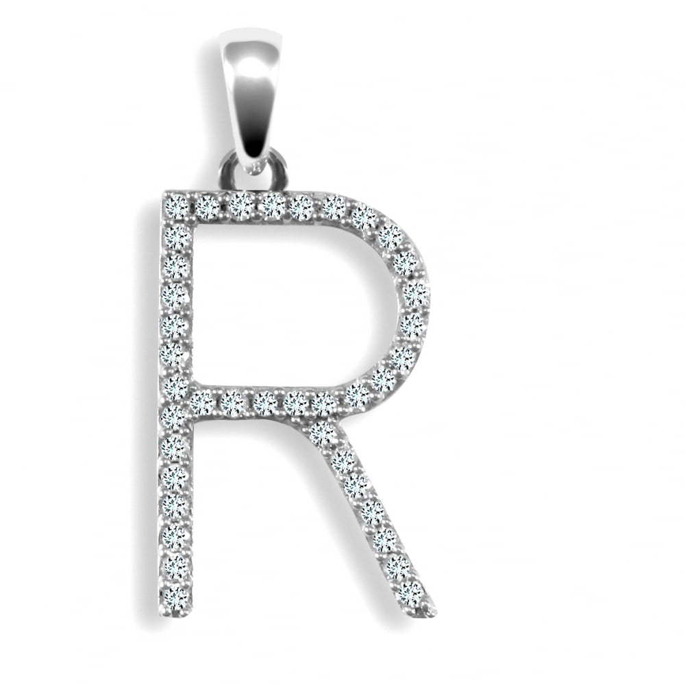 9ct White 0.20ct Diamond initial 'R' pendant