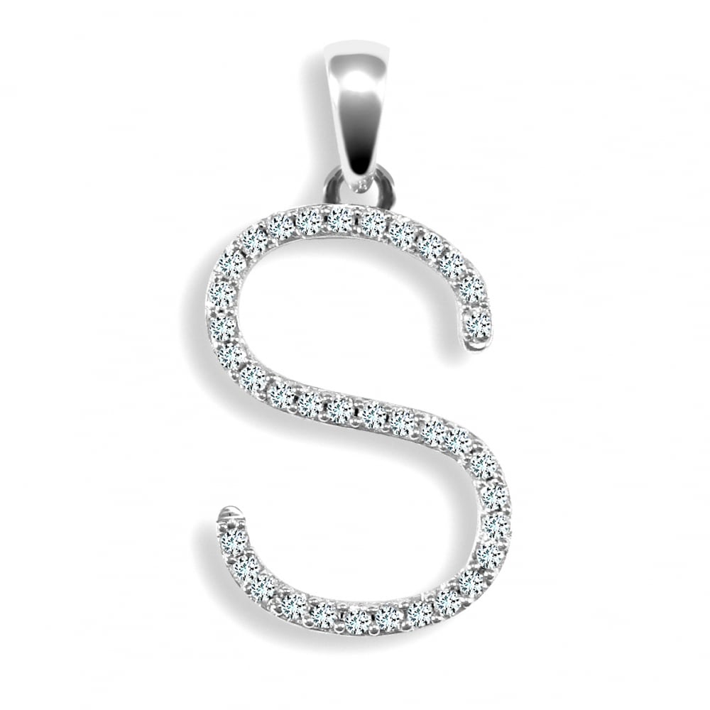 9ct White 0.18ct Diamond initial 'S' pendant