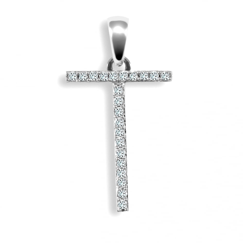 9ct White 0.11ct Diamond initial 'T' pendant