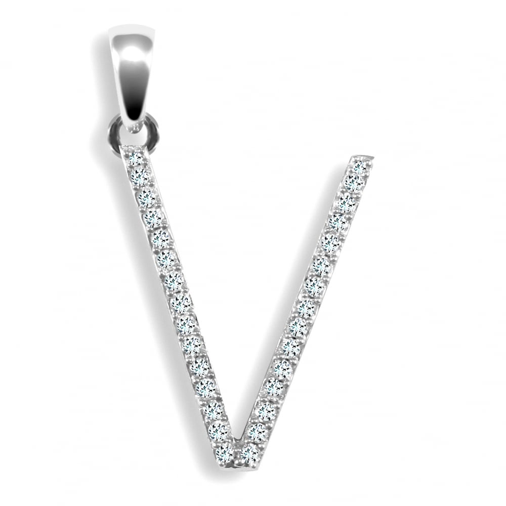 9ct White 0.14ct Diamond initial 'V' pendant