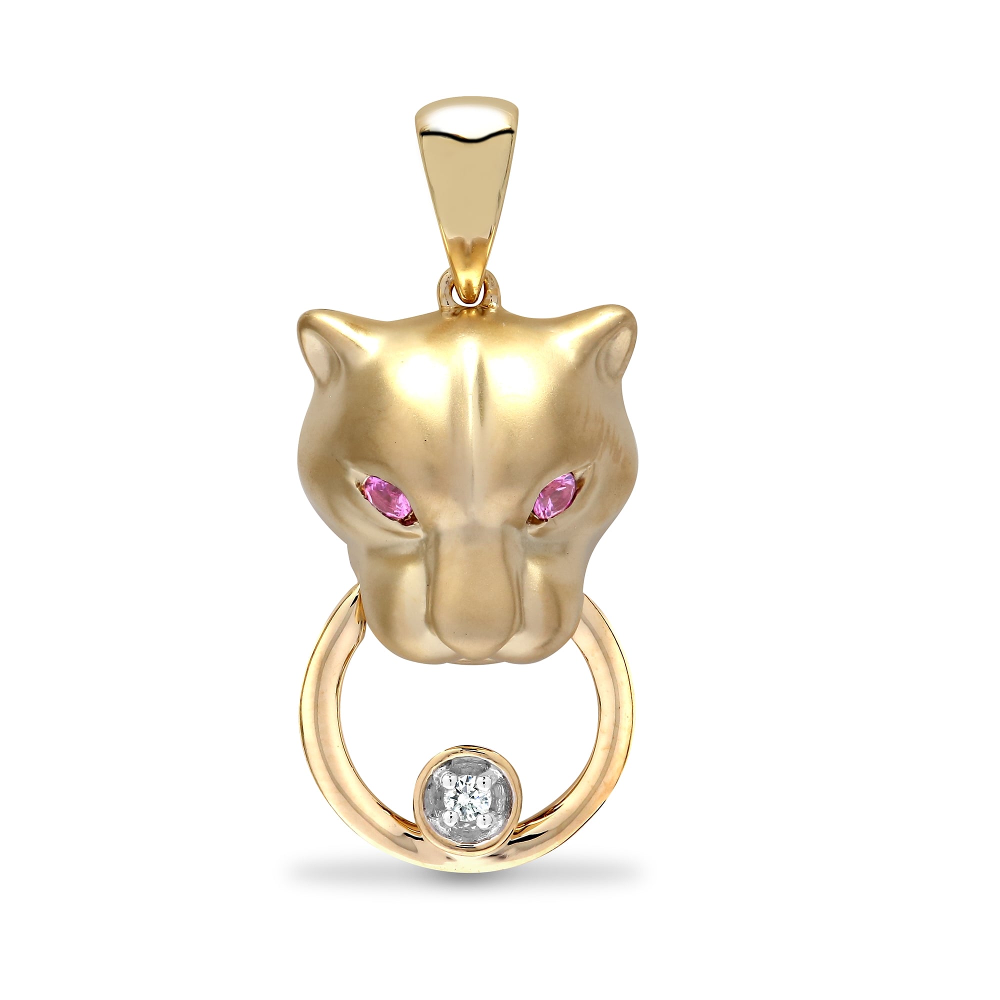 9ct Yellow Diamond-3pts Pink Sapphire-7pts Panther Pendant