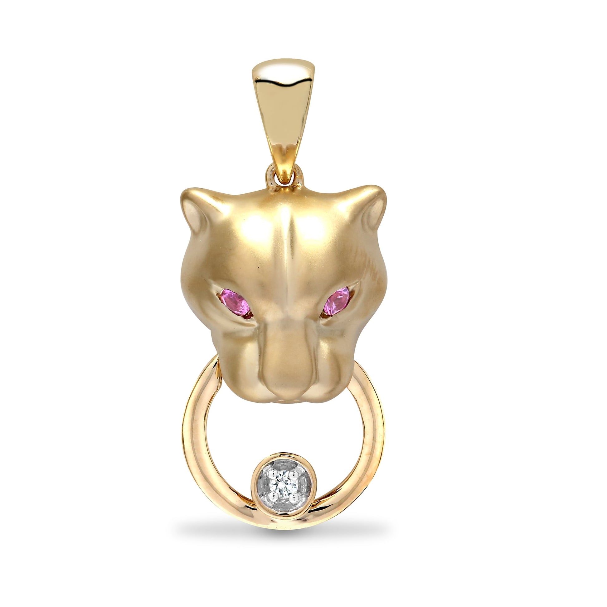 9ct Yellow Diamond-3pts Pink Sapphire-7pts Panther Pendant