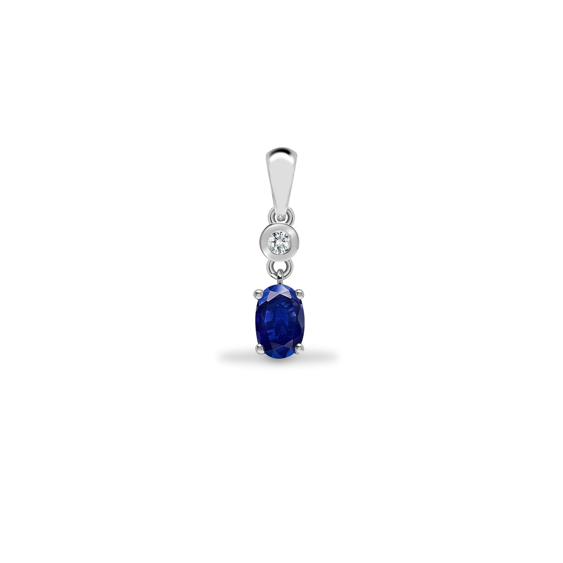 9ct White Diamond-4pts Sapphire-65pts Drop Pendant