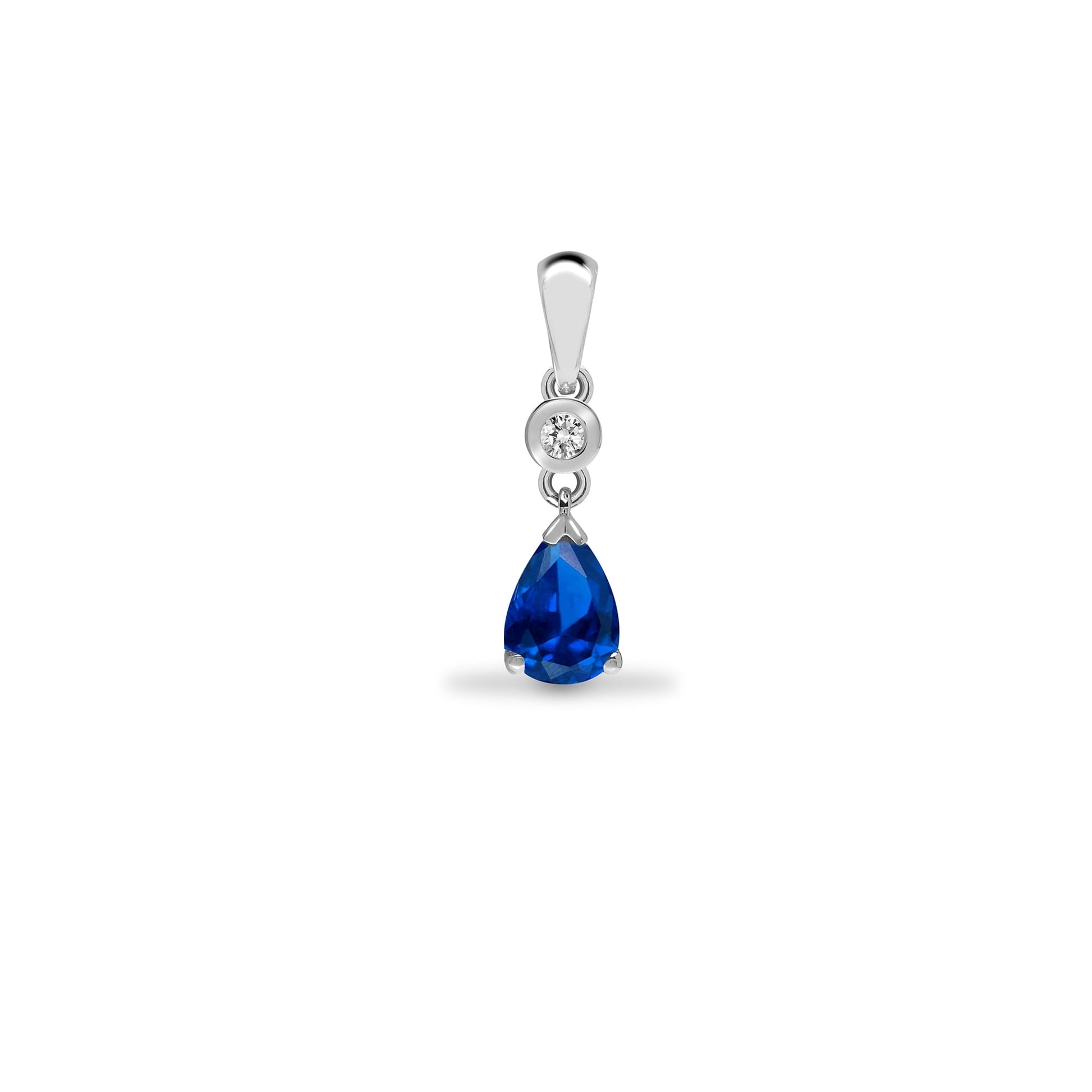 9ct White Diamond-4pts Sapphire-90pts Drop Pendant