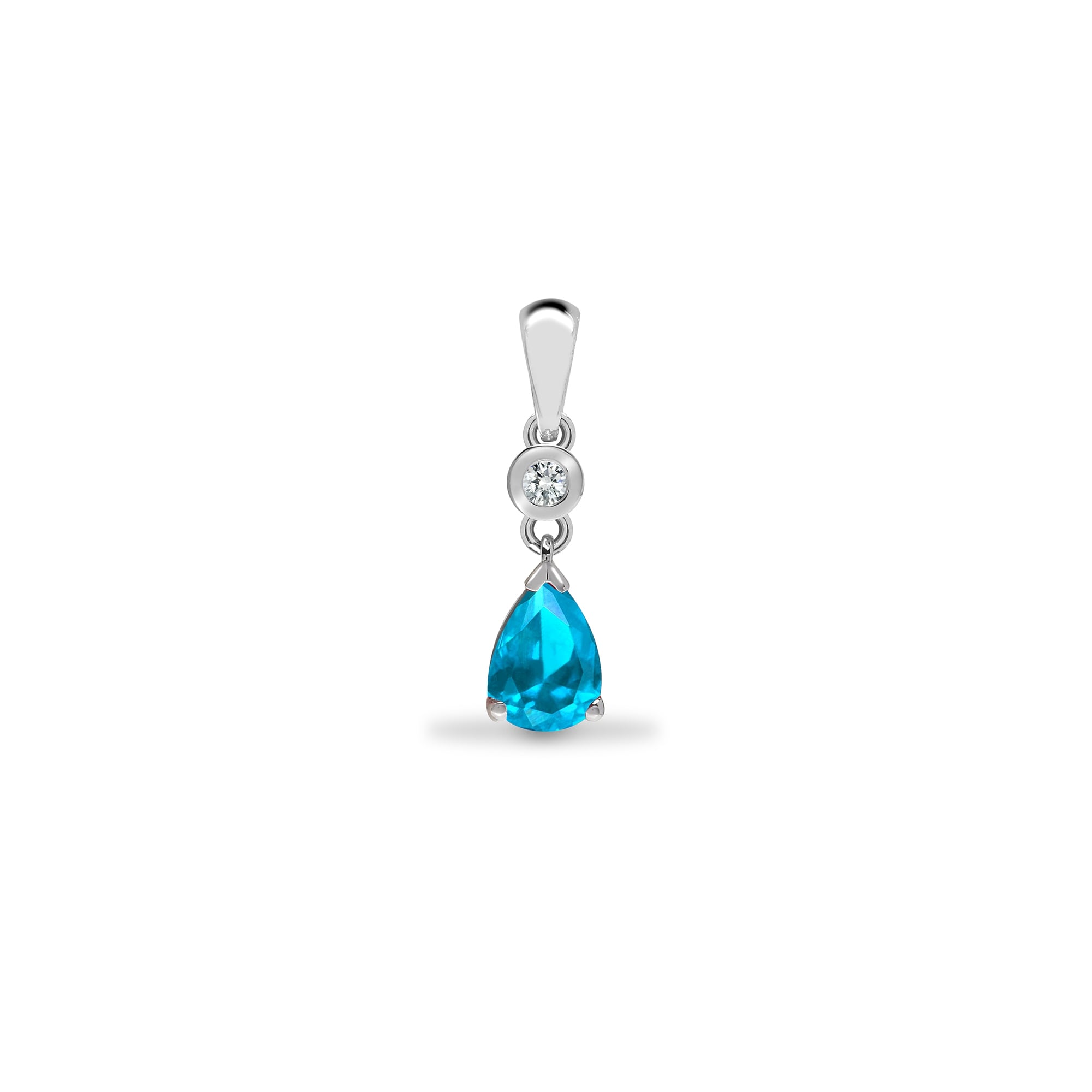 9ct White Diamond-4pts Aquamarine-90pts Drop Pendant