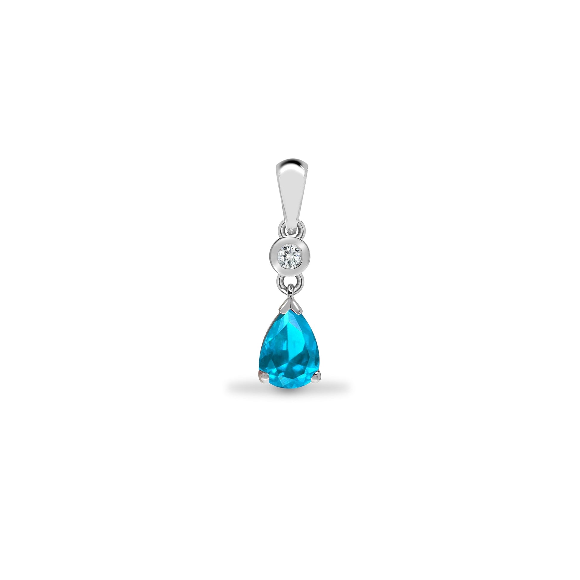 9ct White Diamond-4pts Aquamarine-90pts Drop Pendant