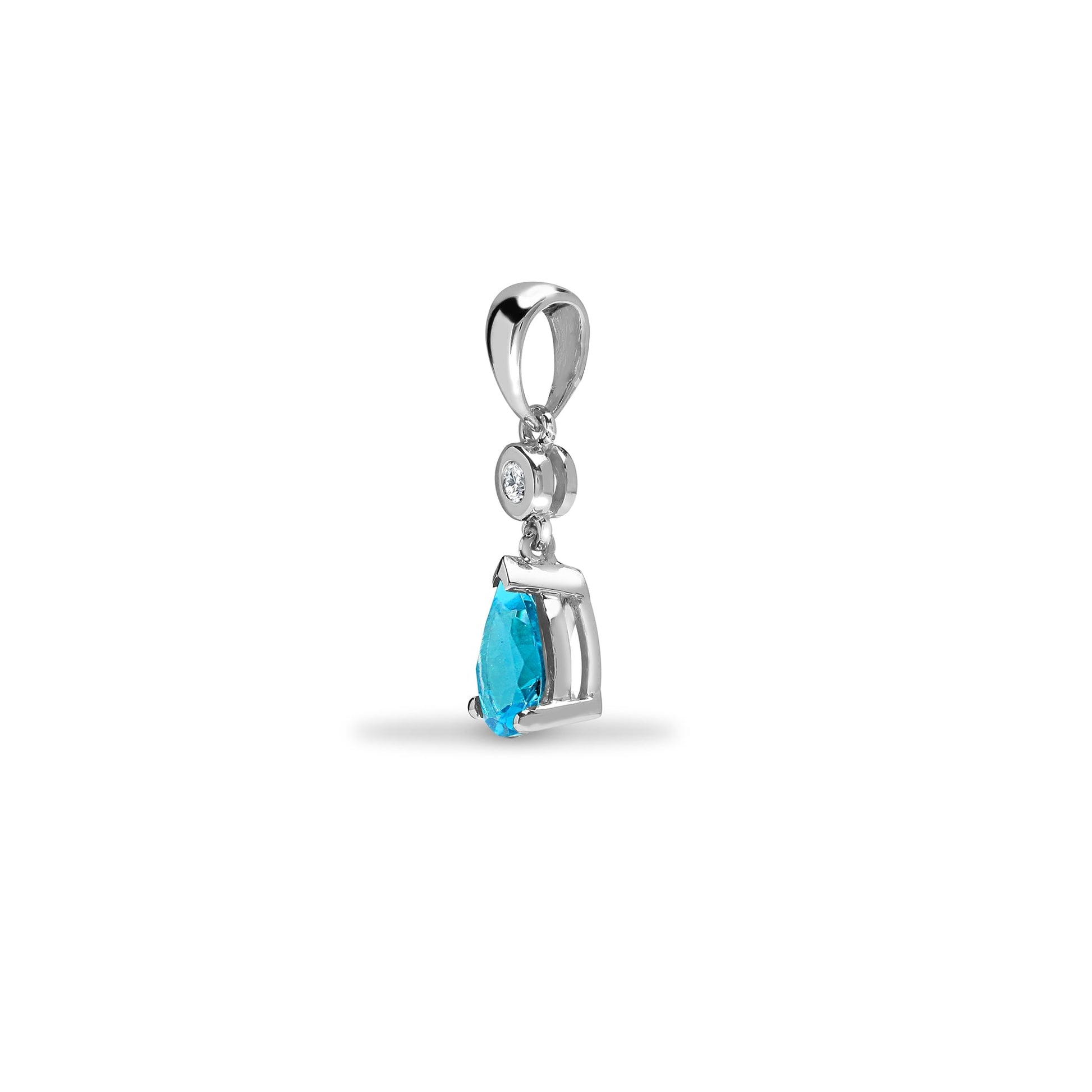 9ct White Diamond-4pts Aquamarine-90pts Drop Pendant