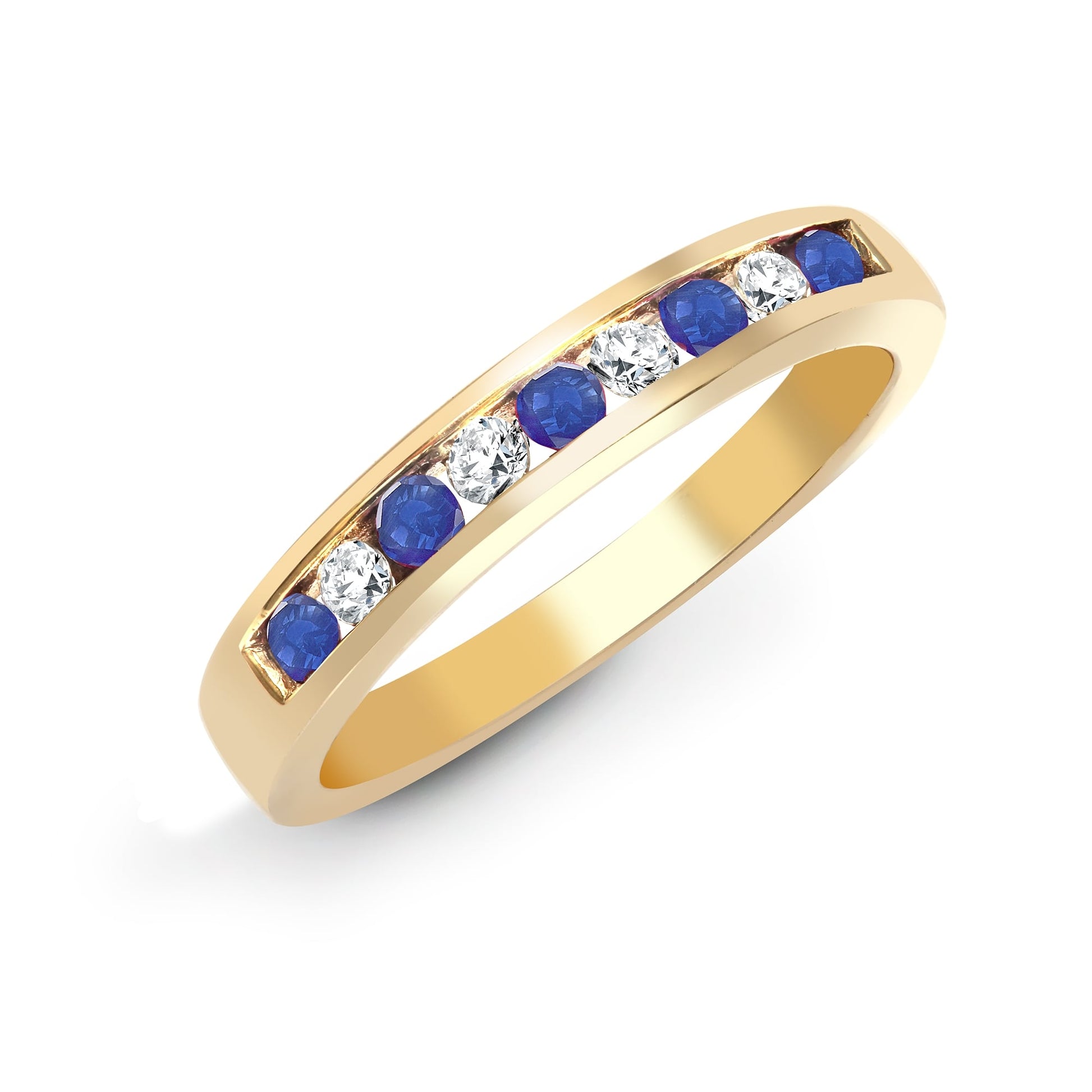 9ct Yellow Gold Diamond 14pts Sapphire-26pts Channel Set 1/2 ET Ring