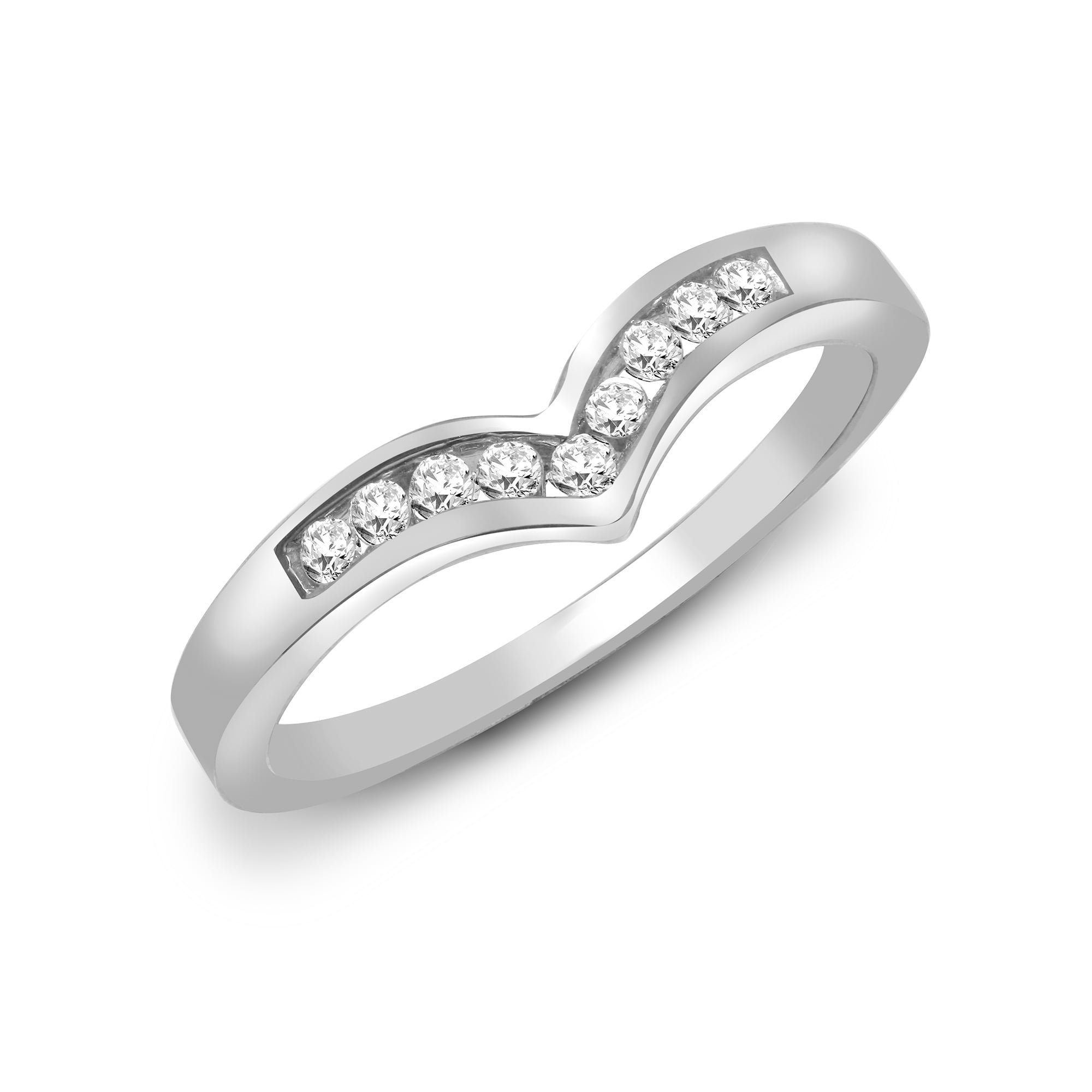 9ct White Gold 15pts Channel Set Wishbone Ring
