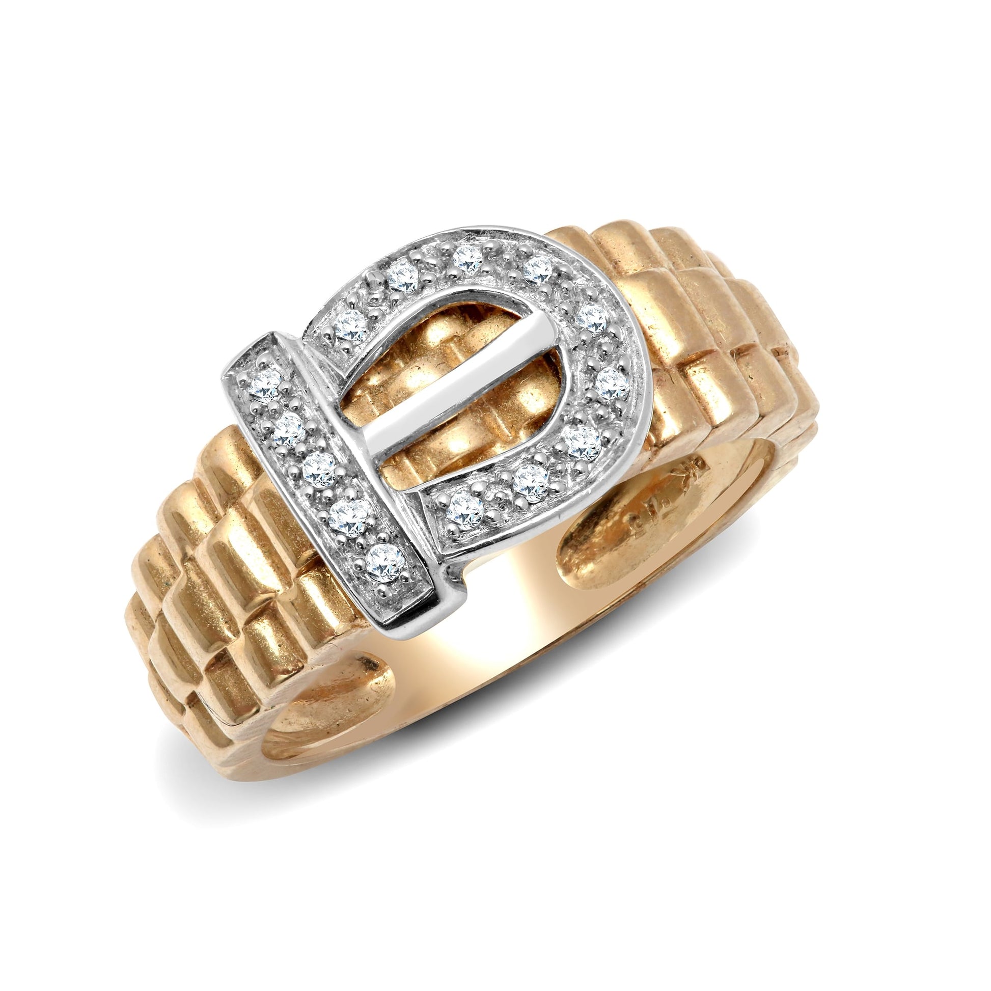 9ct Yellow Gold 15pts Diamond Buckle Ring