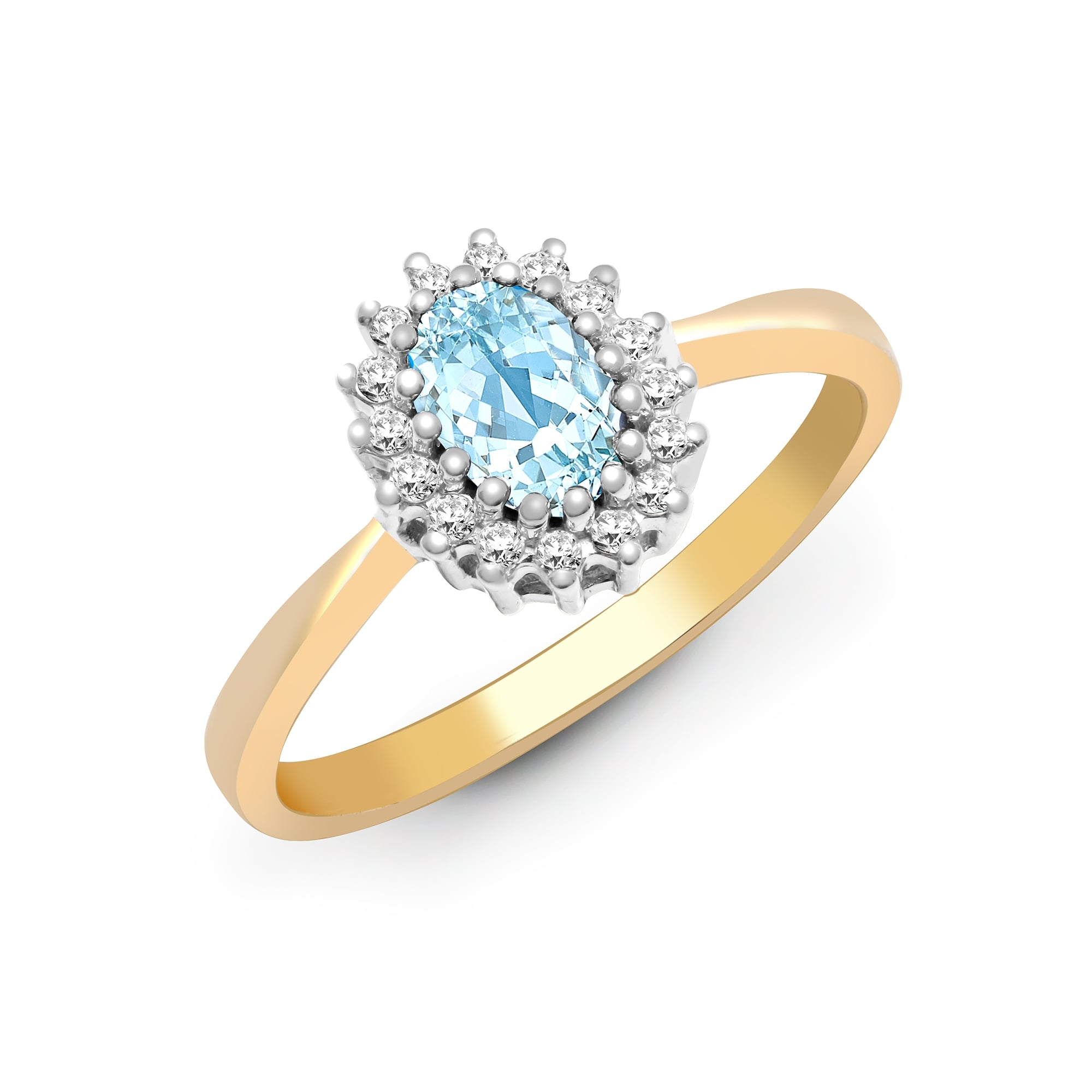 9ct Yellow Gold 12pts Diamond and Blue Topaz Ring