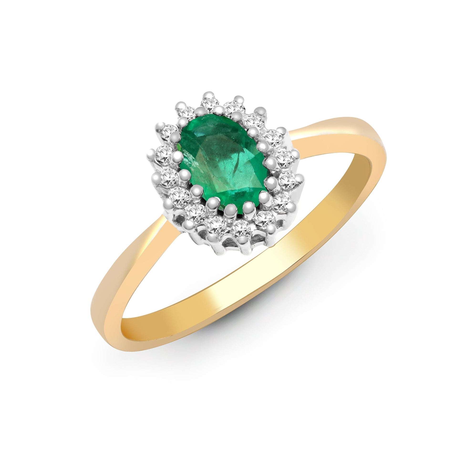 9ct Yellow Gold 12pts Diamond and Emerald Ring