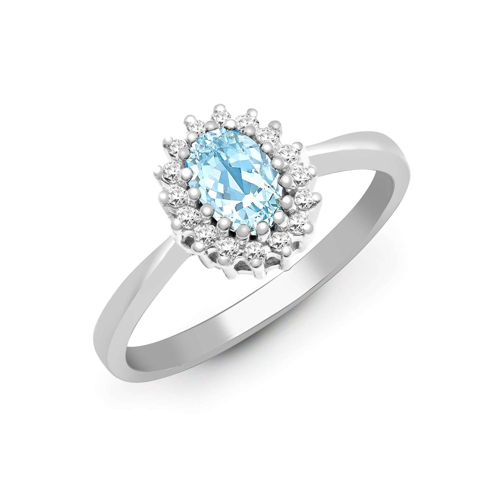 9ct White Gold 12pts Diamond and Blue Topaz Ring