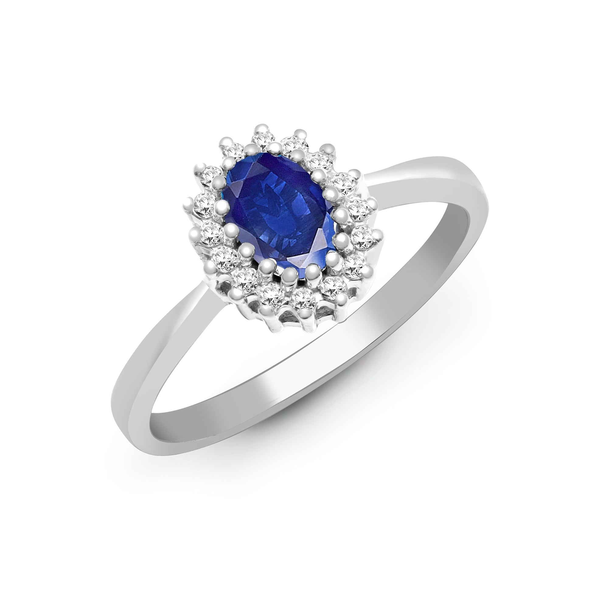 9ct White Gold 12pts Diamond and Sapphire Ring