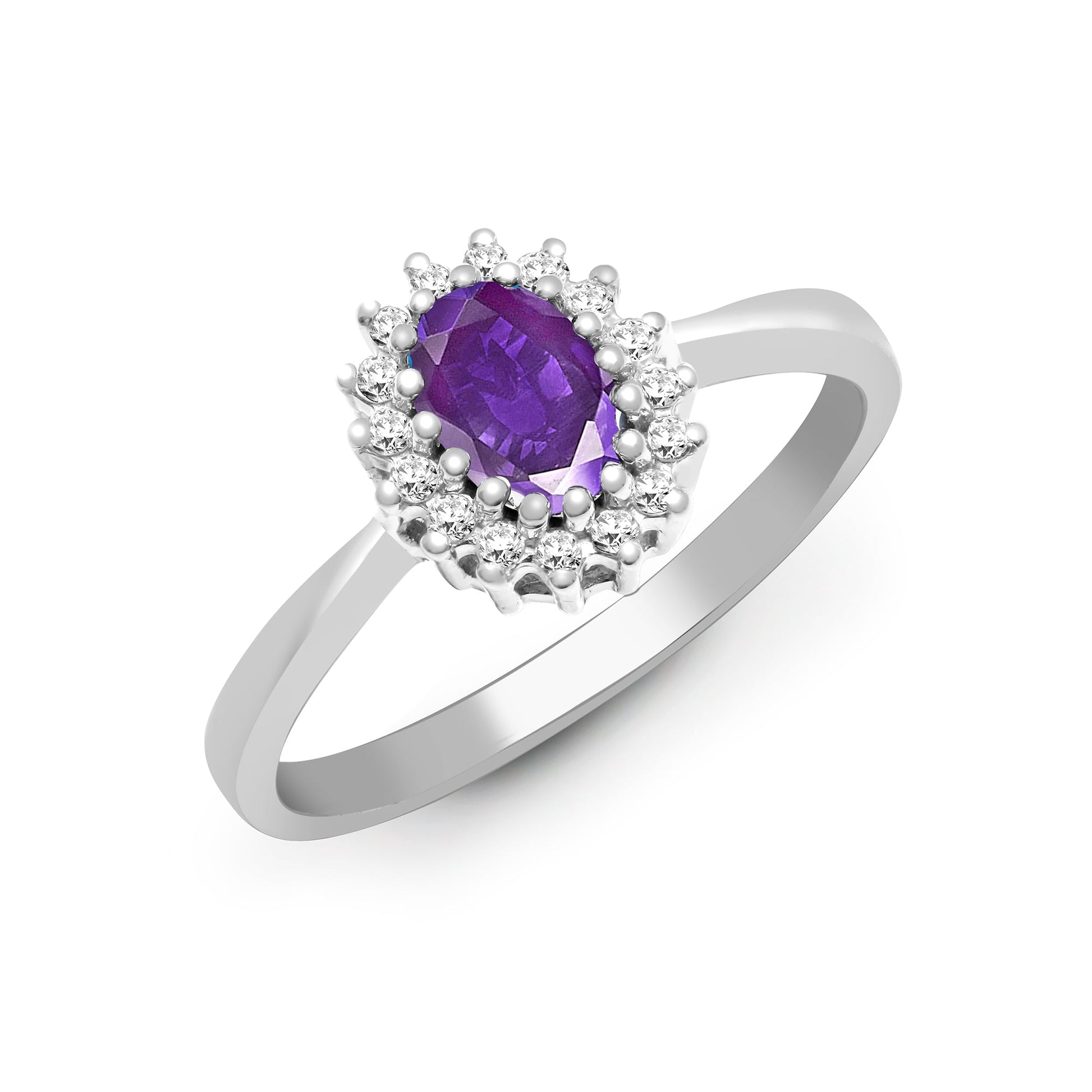 9ct White Gold 12pts Diamond and Amethyst Ring