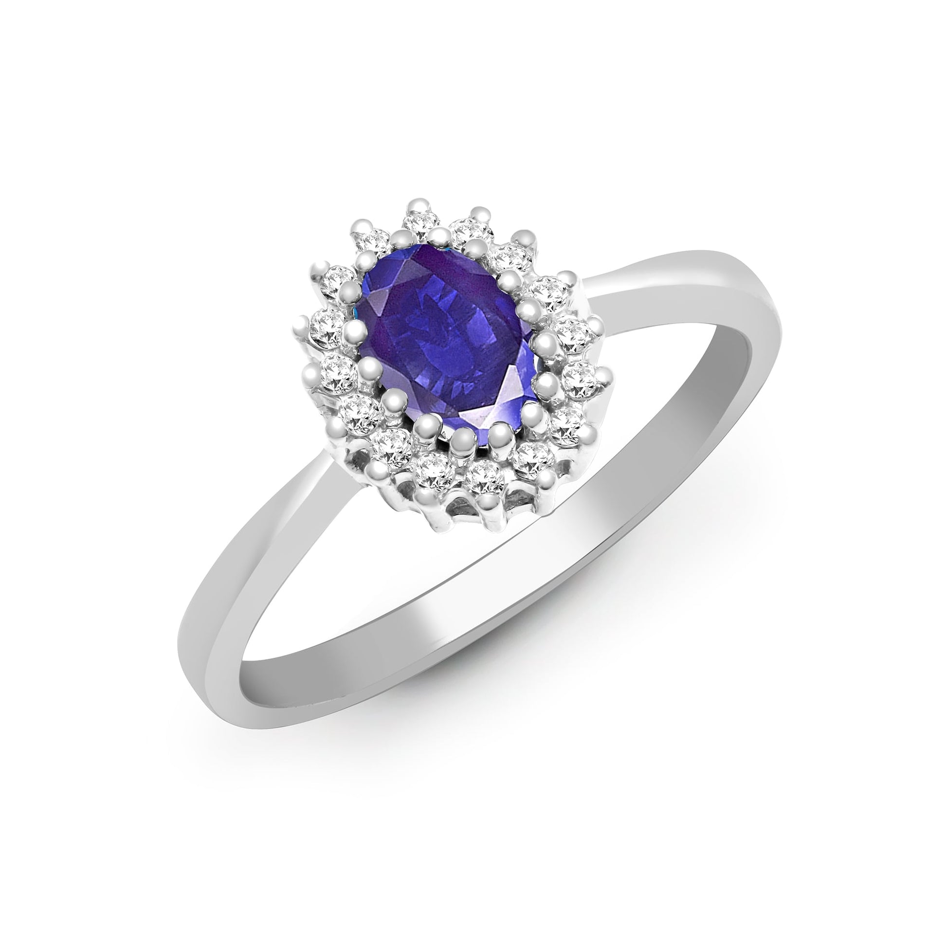 9ct White Gold 12pts Diamond and Tanzanite Ring