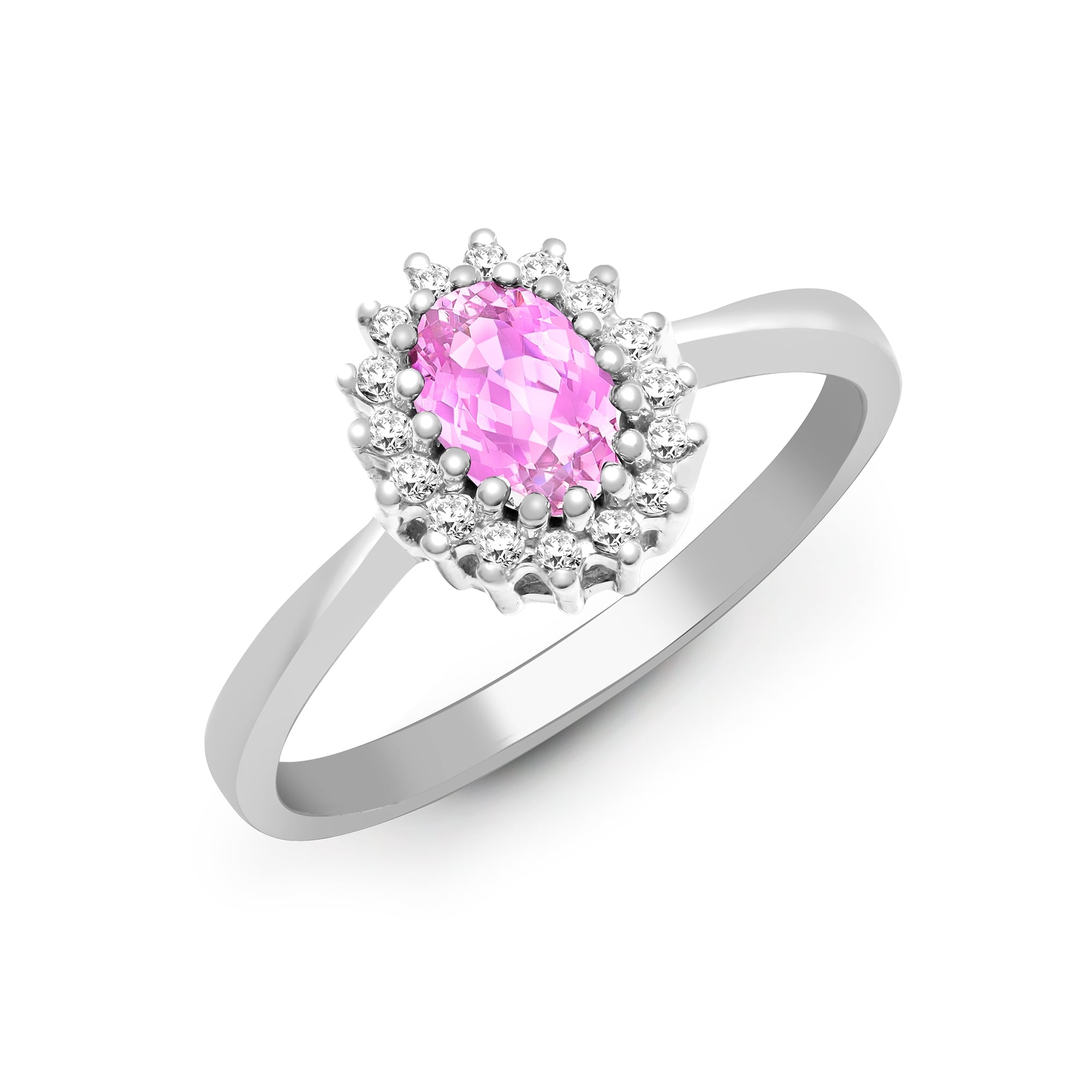 9ct White Gold 12pts Diamond and Pink Sapphire Ring