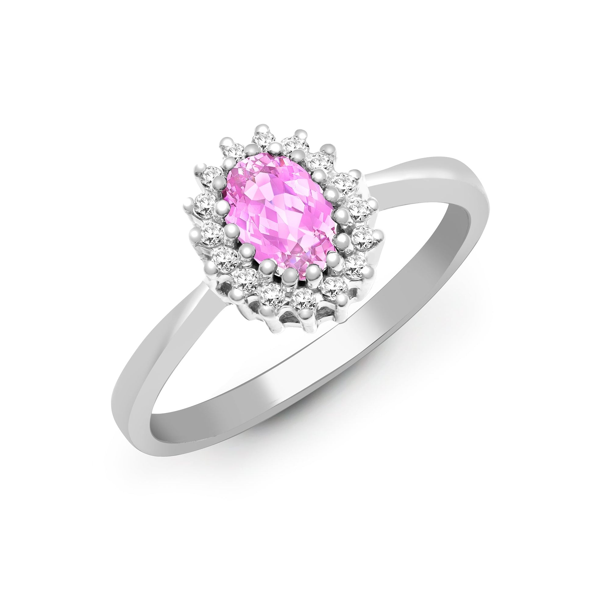 9ct White Gold 12pts Diamond and Pink Sapphire Ring