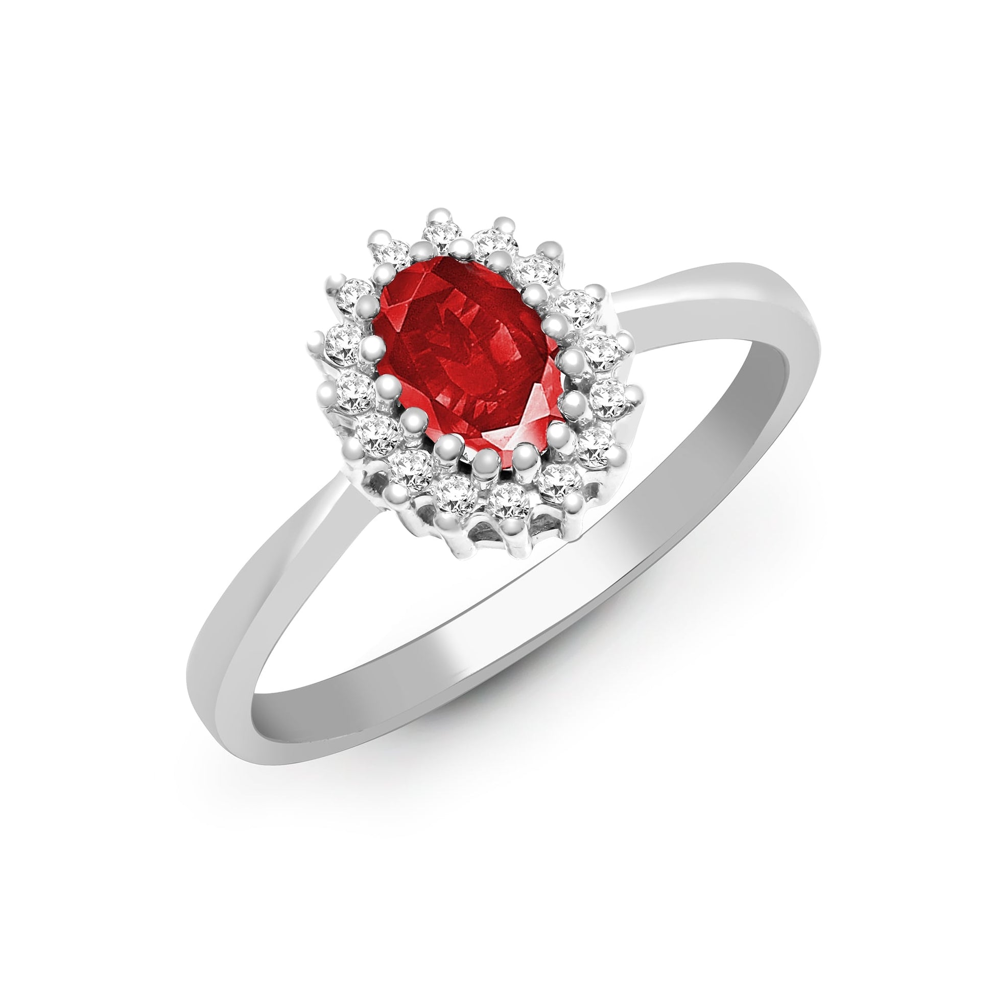 9ct White Gold 12pts Diamond and Ruby Ring
