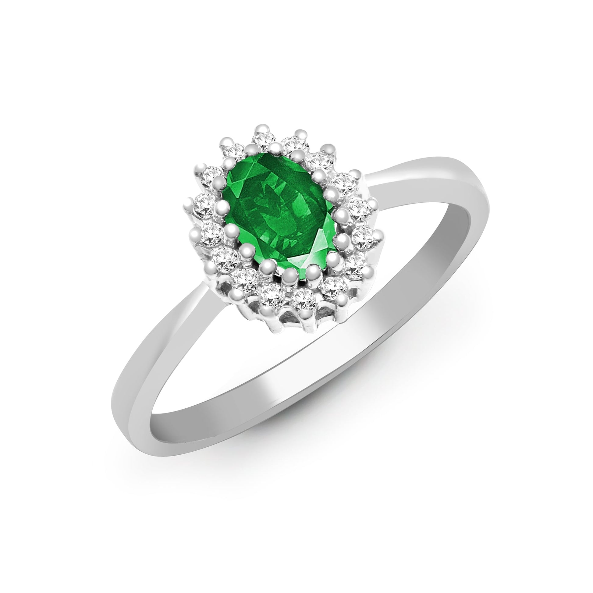 9ct White Gold 12pts Diamond and Emerald Ring