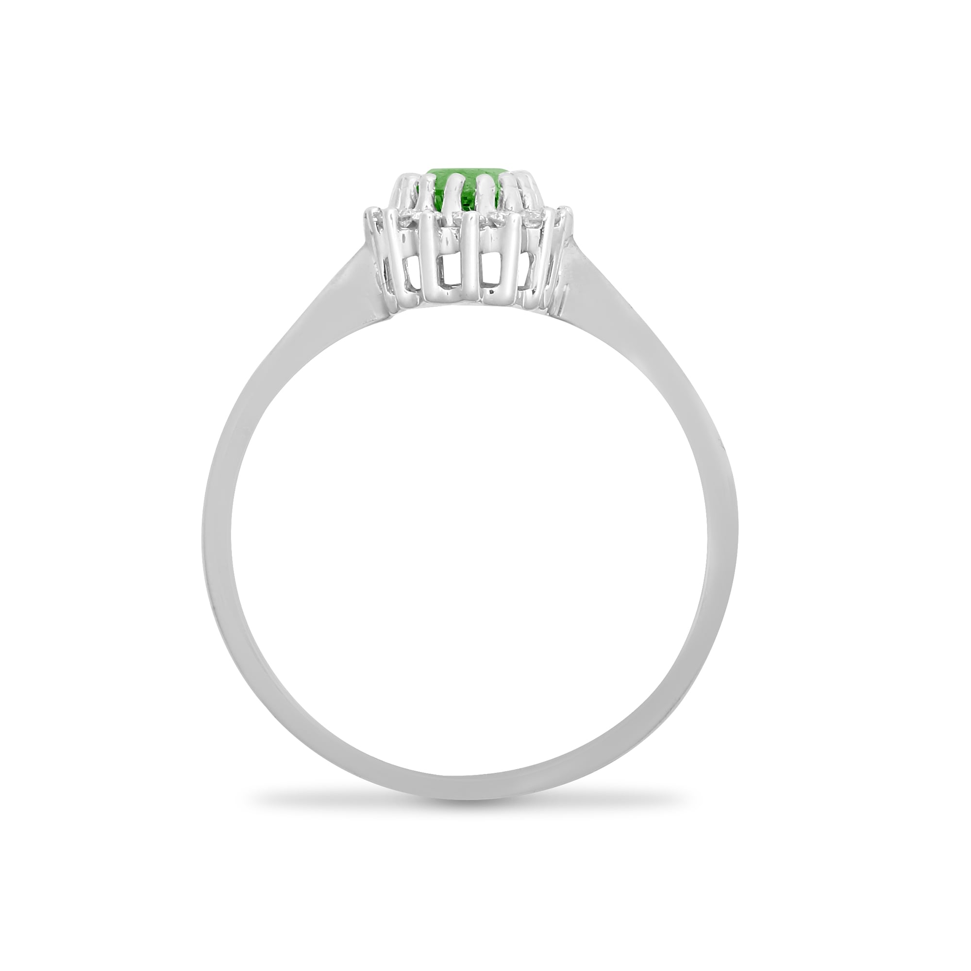 9ct White Gold 12pts Diamond and Emerald Ring