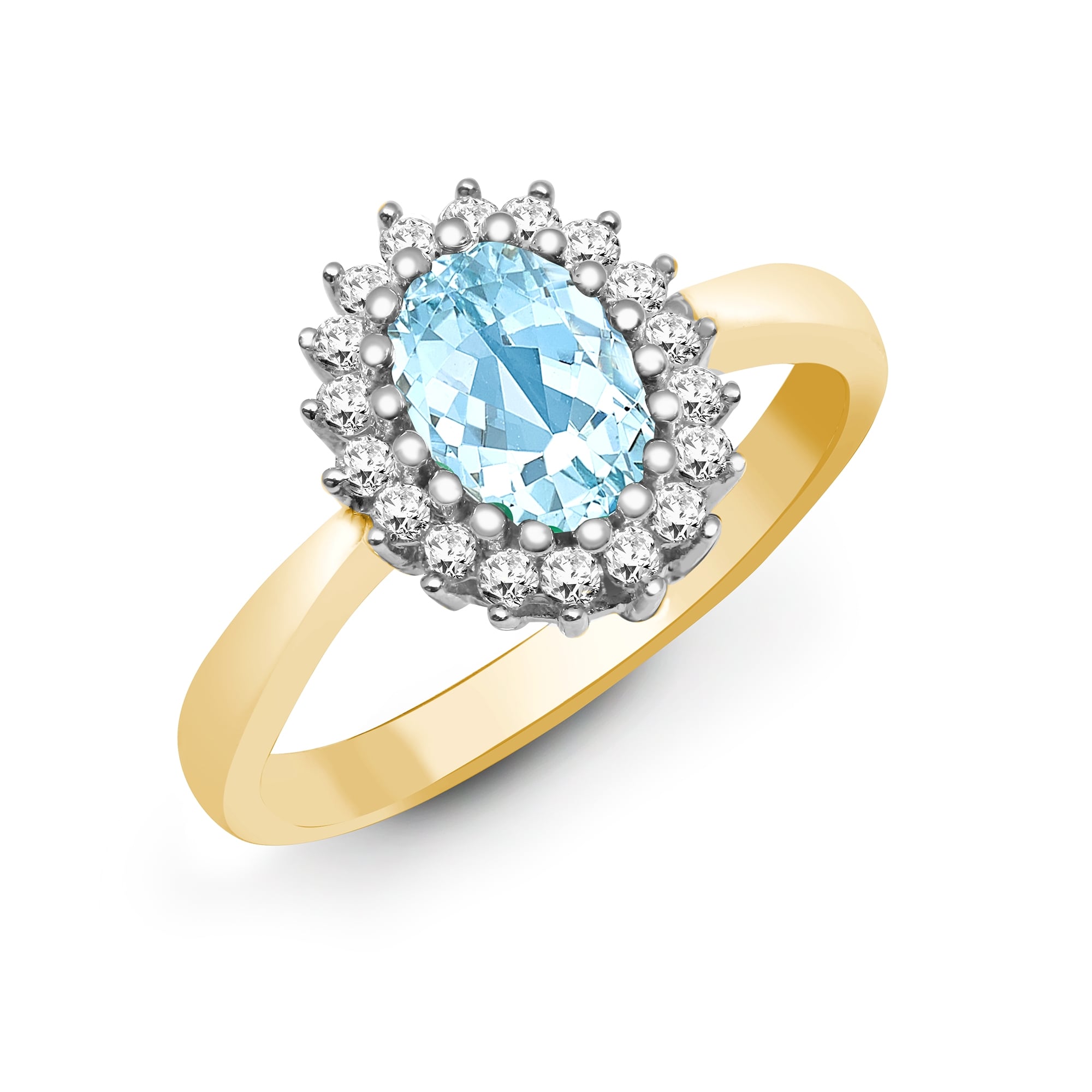 9ct Yellow Gold 23pts Diamond and Blue Topaz Ring