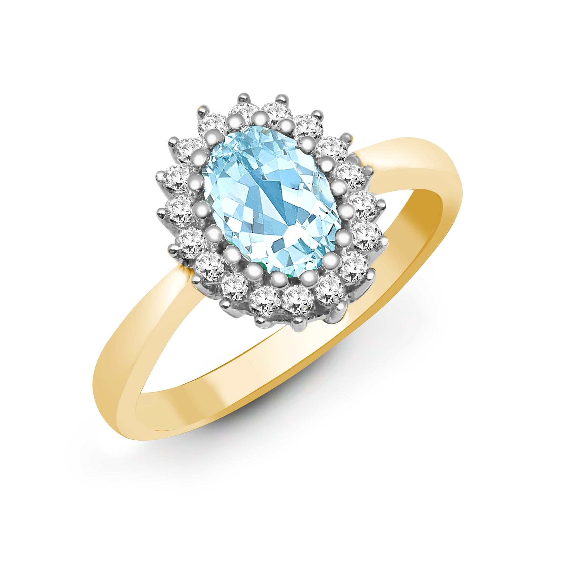 9ct Yellow Gold 23pts Diamond and Blue Topaz Ring