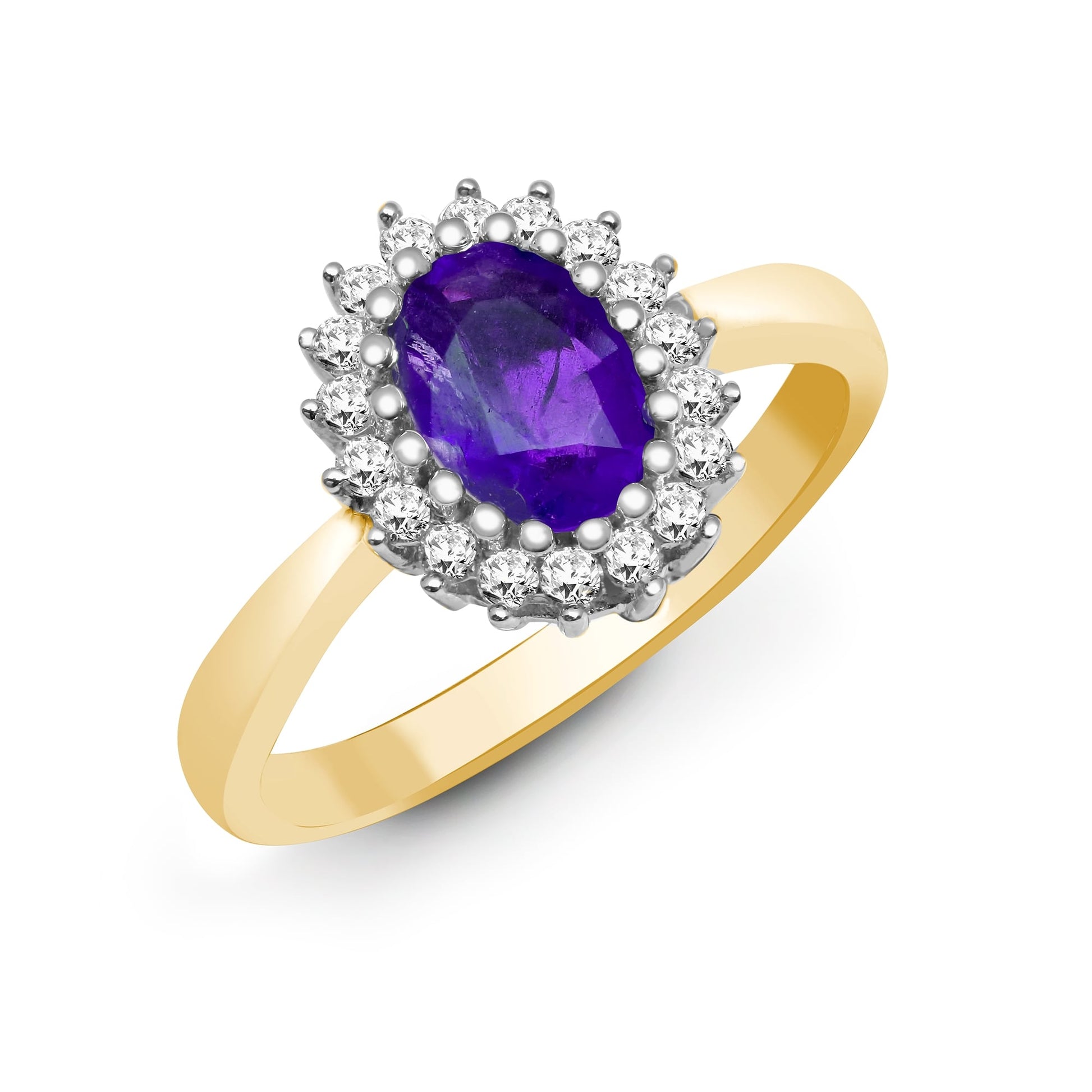 9ct Yellow Gold 23pts Diamond and Amethyst Ring
