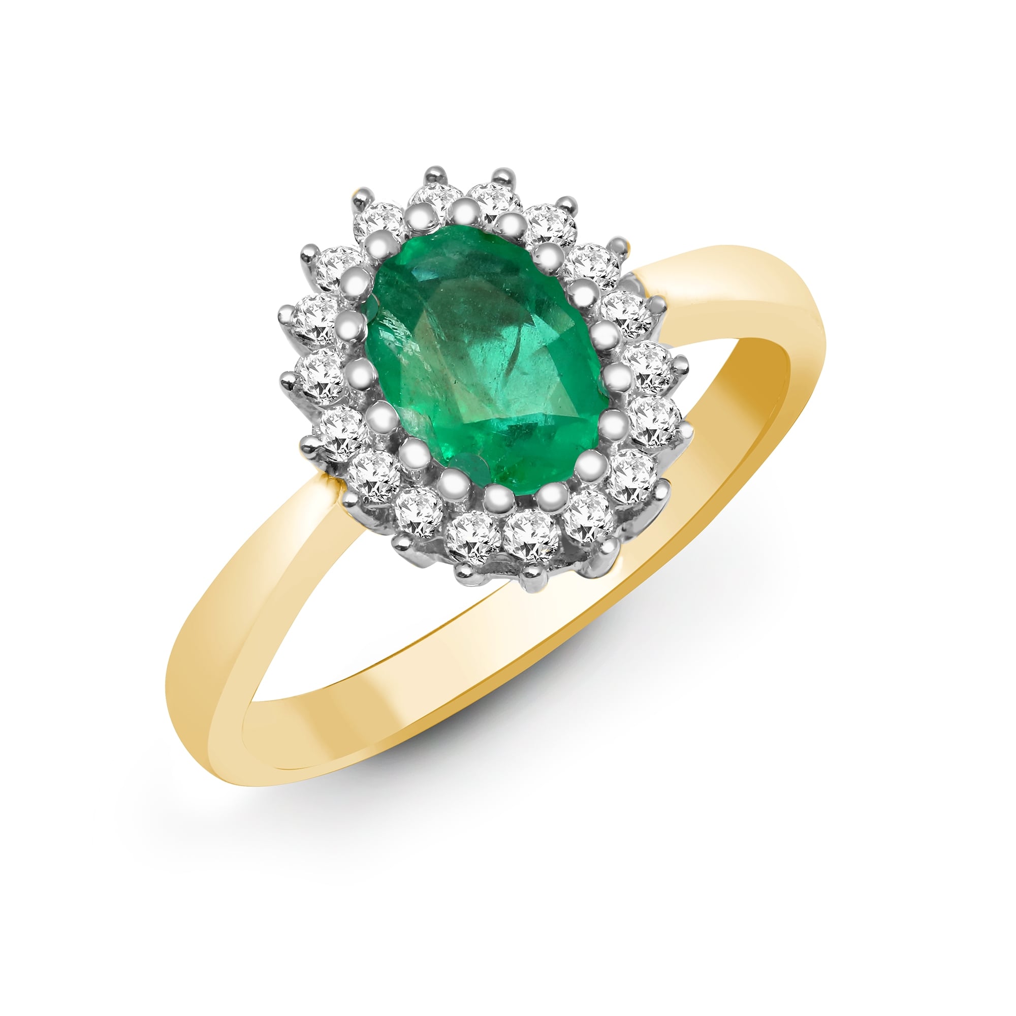 9ct Yellow Gold 23pts Diamond and Emerald Ring