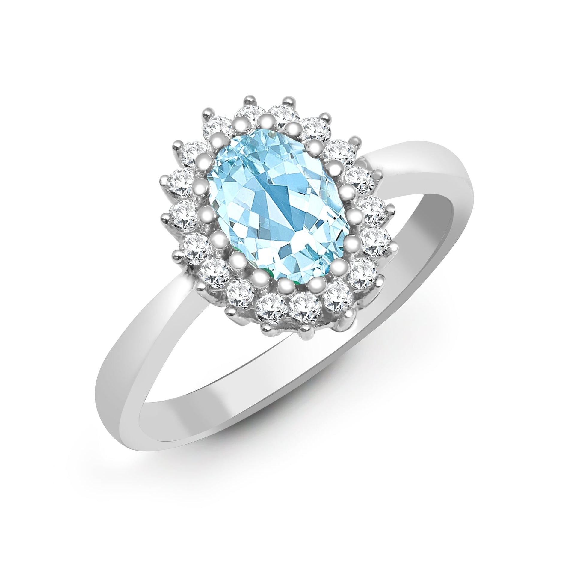 9ct White Gold 23pts Diamond and Blue Topaz Ring
