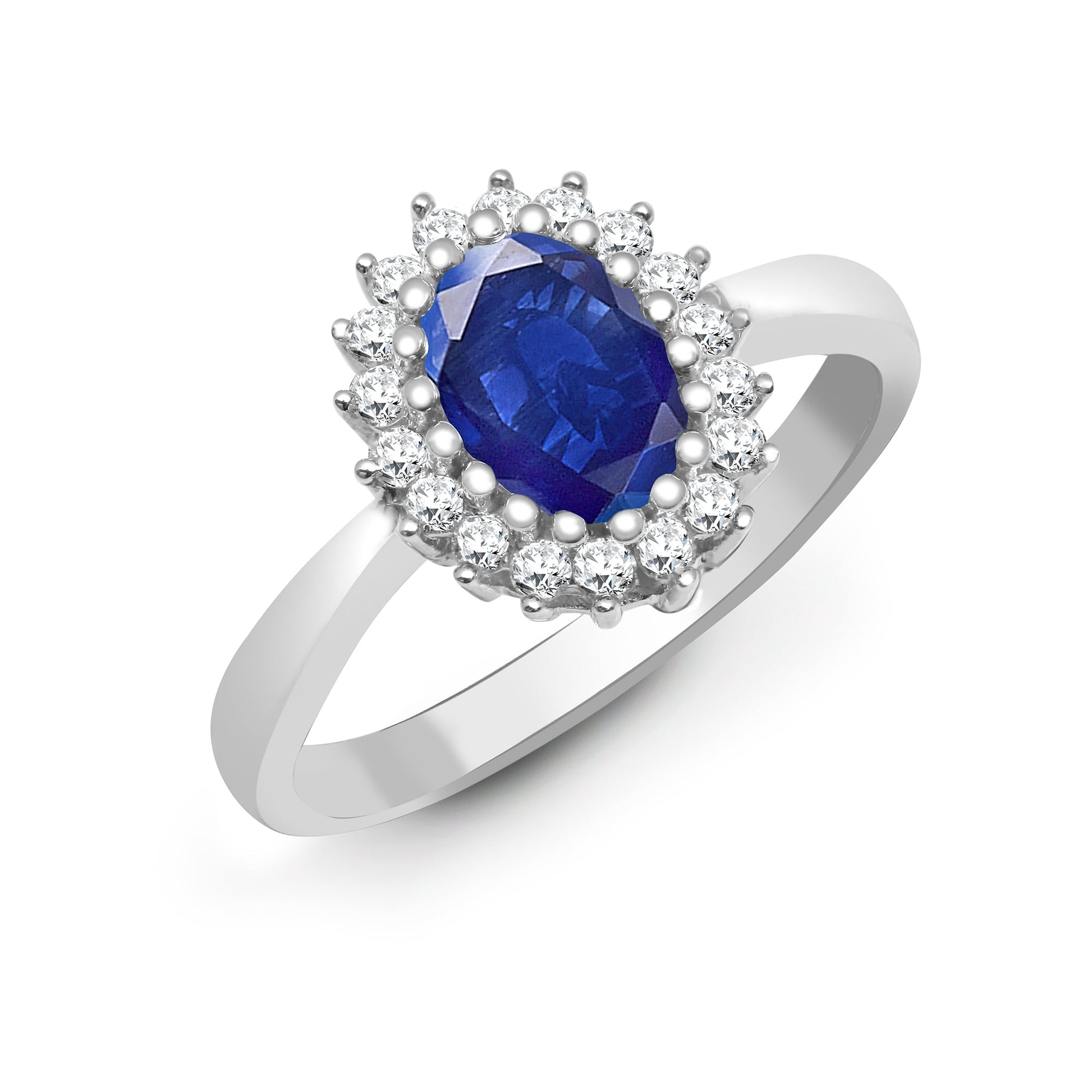 9ct White Gold 23pts Diamond and Sapphire Ring