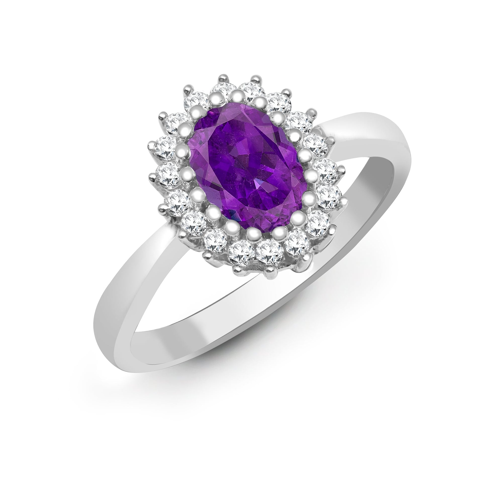 9ct White Gold 23pts Diamond and Amethyst Ring
